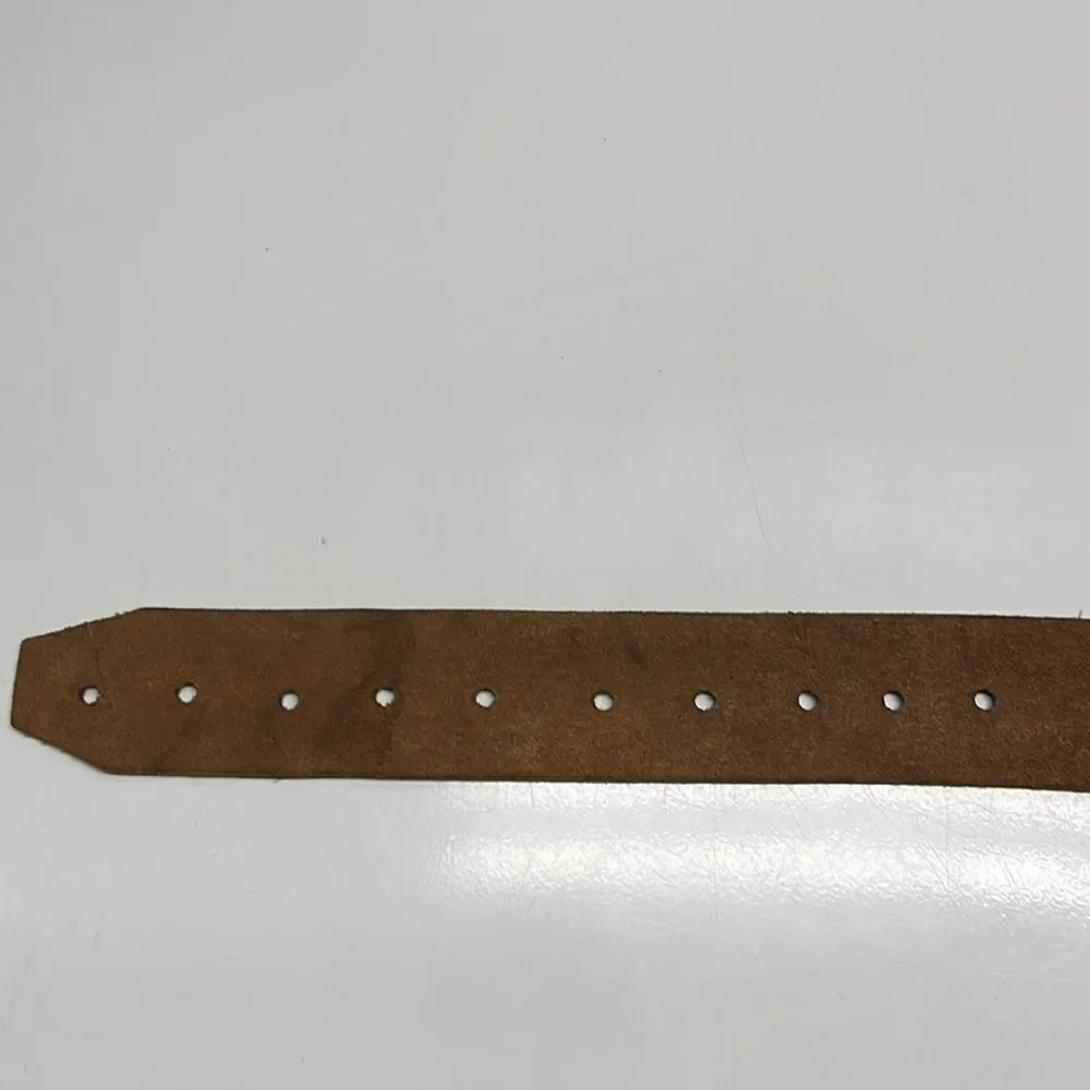 Brown Western Leather Embossed Floral Inspired Belt with Shiny Silver Hardware